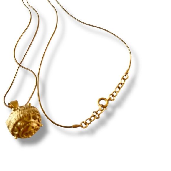 Matte Gold Ornate Croation Ball Pendant Necklace - Picture 6 of 6